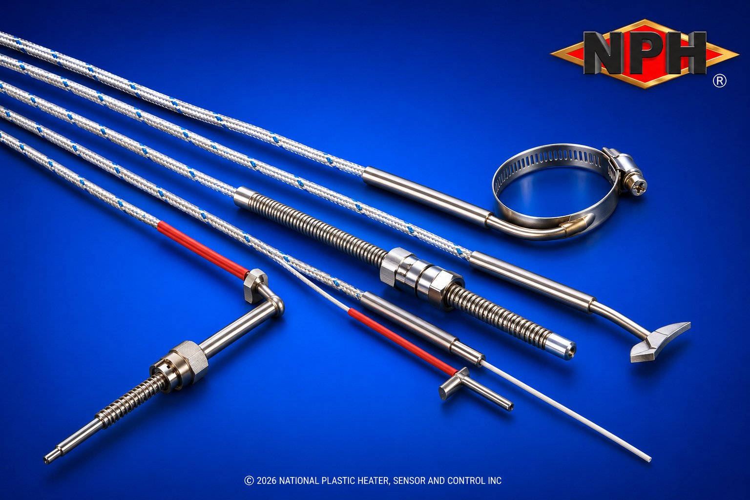 European Thermocouples & Nipples Temperature Sensors - European Braided Wire with M12, M14 Bayonet Caps